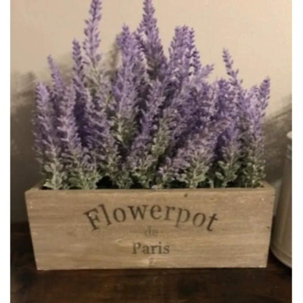 New Artificial Lavender Plants in Rustic Wooden Planters - Lifelike
